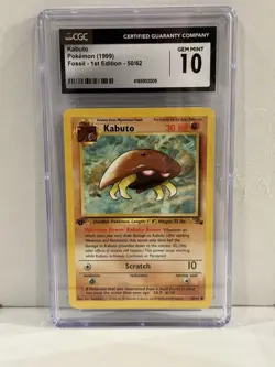 1999 Pokemon Fossil 1st Edition Kabuto 50/62 CGC GEM MINT 10 - Image 1