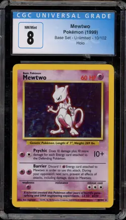 Pokemon Mewtwo Base Set Unlimited Holo Rare #10 STICKER RESIDUE CGC 8 - Image 1