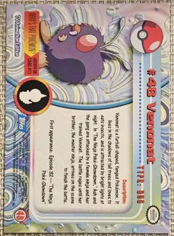 Pokemon Topps Venonat #48 TV Animation Edition Series 1 (Blue Logo) - NM - Image 2
