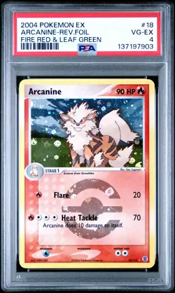 2004 POKEMON EX FIRE RED & LEAF GREEN #18 ARCANINE-REVERSE FOIL PSA 4 - Image 1