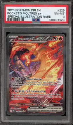 Pokemon Team Rocket's Moltres ex Destined Rivals SIR #229 PSA 8 - Image 1