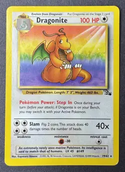 Pokemon TCG: Dragonite 19/62 Fossil-Reg-Unlimited-WOTC-Rare-LP - Image 1