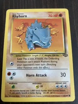 Rhyhorn 61/64 Jungle Rare Vintage 1999 Pokemon Card Rihorn Ryehorn Ryhorn - Image 1