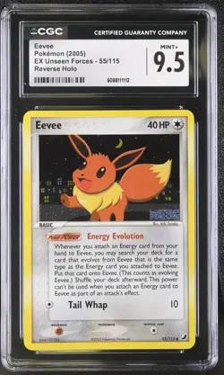 CGC 9.5 Eevee 2005 EX Unseen Forces 55/115 Reverse Holo STAMPED Pokemon Card - Image 1