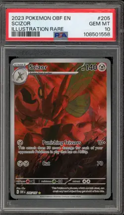 Pokemon Scizor Obsidian Flames Illustration Rare #205 PSA 10 Gem Mint - Image 1