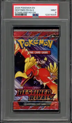 Pokemon Destined Rivals Ethan & Ho-Oh Sealed Booster Pack PSA 9 Mint - Image 1