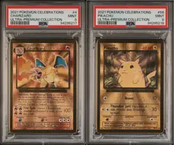 2021 CHARIZARD #4 & PIKACHU #58 POKEMON UPC CELEBRATIONS METAL CARD PSA9 SEQ SET - Image 1
