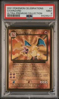 2021 CHARIZARD #4 & PIKACHU #58 POKEMON UPC CELEBRATIONS METAL CARD PSA9 SEQ SET - Image 2
