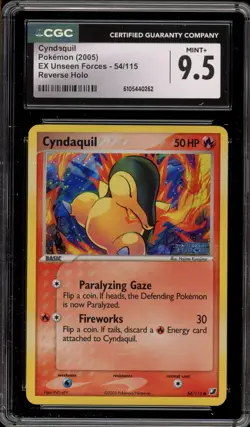 Pokemon Cyndaquil EX Unseen Forces Reverse Holo #54 CGC 9.5 - Image 1