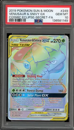 Pokemon Venusaur & Snivy Cosmic Eclipse Secret Rare Full Art #249 PSA 10 - Image 1