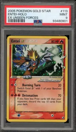 Pokemon Entei Gold Star EX Unseen Forces Holo Ultra Rare #113 PSA 9 Mint - Image 1