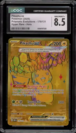 Pokemon Pikachu ex Prismatic Evolutions Hyper Rare #179 CGC 8.5 - Image 1