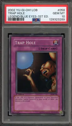 Yu-Gi-Oh! Trap Hole Legend of Blue Eyes 1st Edition Super Rare LOB-058 PSA 10 - Image 1