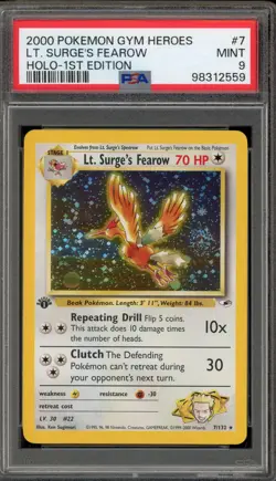 Pokemon Lt. Surge's Fearow Gym Heroes 1st Edition Holo Rare #7 PSA 9 Mint - Image 1
