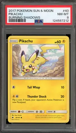 Pokemon Pikachu Burning Shadows #40 PSA 8 - Image 1