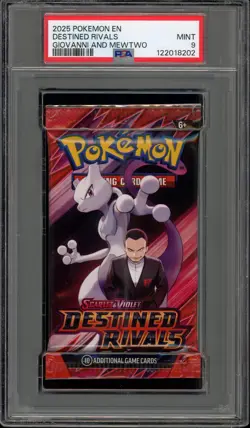 Pokemon Destined Rivals Giovanni and Mewtwo Booster Pack PSA 9 Mint - Image 1