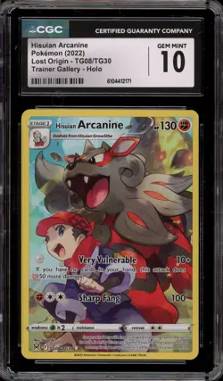 Pokemon Hisuian Arcanine Lost Origin Trainer Gallery Full Art #TG08 CGC 10 - Image 1