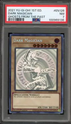 Yu-Gi-Oh! Dark Magician Ghost/Past 2 1st Edition Ghost Rare GFTP-EN128 PSA 7 - Image 1