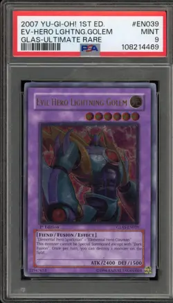 Yu-Gi-Oh! Evil Hero Lightning Golem 1st Edition Ultimate Rare GLAS-EN039 PSA 9 - Image 1
