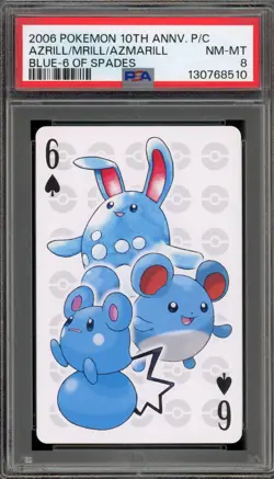 Pokemon 10th Ann. Playing Cards Azurill/Marill/Azumarill Blue 6 of Spades PSA 8 - Image 1