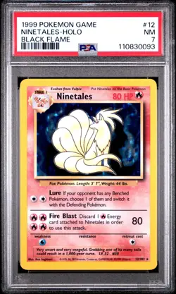 1999 Pokemon PSA 7 NM BASE SET Basic NINETALES Black Flame Holo 12/102 Rare - Image 1