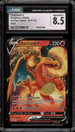 Pokemon Charizard V Brilliant Stars Holo Ultra Rare #017 CGC 8.5 - Image 1