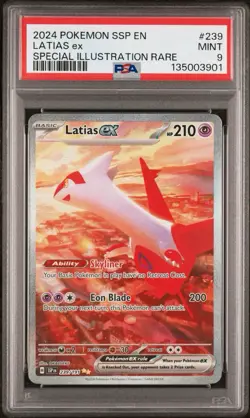 2024 POKEMON SSP EN-SURGING SPARKS SPECIAL ILLUSTRATION RARE LATIAS EX PSA 9 - Image 1