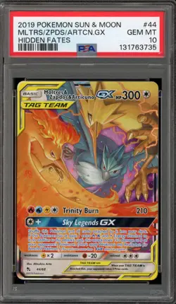 Pokemon Moltres & Zapdos & Articuno GX Hidden Fates Holo Ultra Rare #44 PSA 10 - Image 1
