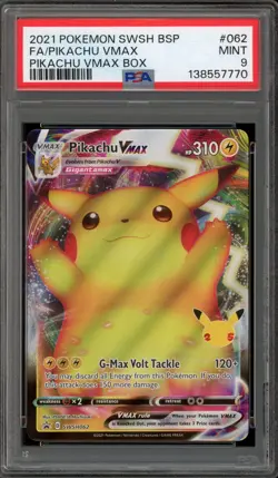 Pokemon Pikachu VMAX Bx. Black Star Full Art Promo SWSH062 PSA 9 Mint - Image 1