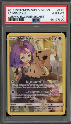 Pokemon Mimikyu Cosmic Eclipse Secret Rare Full Art #245 PSA 10 Gem Mint - Image 1