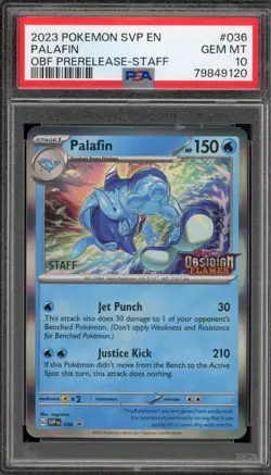 Pokemon Palafin STAFF Obsidian Flames Prerelease Holo Promo SVP EN 036 PSA 10 - Image 1