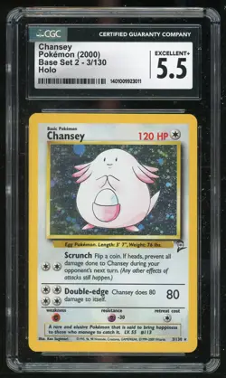 Pokemon TCG Chansey Holo Rare Base Set 2 3/130 WOTC 2000 CGC 5.5 Excellent - Image 1