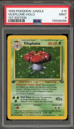 Pokemon Vileplume Jungle 1st Edition Holo Rare #15 PSA 9 Mint - Image 1