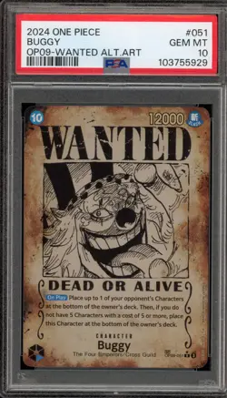 One Piece CCG Buggy Wanted Alternate Art OP09-051 PSA 10 Gem Mint - Image 1