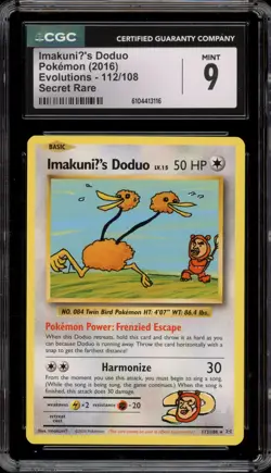Pokemon ImakuniU's Doduo XY Evolutions Secret Rare #112 CGC 9 Mint - Image 1