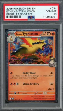 PSA 10 Ethan's Typhlosion (STAFF Promo) Destined Rivals 34/182 Holo Pokemon B11 - Image 1