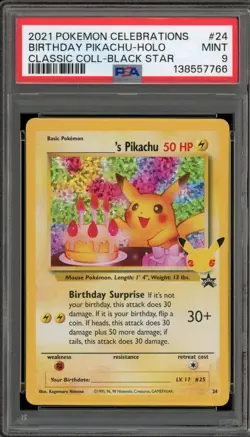 Pokemon Birthday Pikachu Celebrations Classic Coll. Holo Promo #24 PSA 9 Mint - Image 1