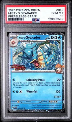 2025 POKEMON DRI EN-DESTINED RIVALS PRERELEASE-STAFF MISTY'S GYARADOS PSA 10 - Image 1