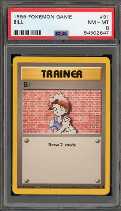 Pokemon Bill Base Set Unlimited #91 PSA 8 - Image 1