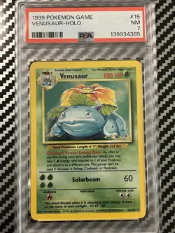 Gorgeous Pokemon Card Holo Base Set Venusaur 15/102 PSA 7 Near Mint - Image 1