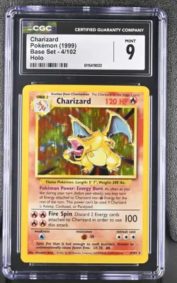 CGC 9 MINT Charizard 1999 Base Set 4/102 Holo Pokemon Card - Image 1