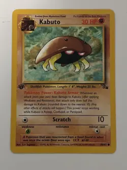 1999 Pokemon TCG Fossil First Edition Non Holo Kabuto 50/62 Card Near Mint - Image 1