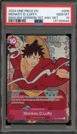 One Piece CCG Monkey.D.Luffy E1st ANV Set English Version ST10-006 PSA 10 - Image 1