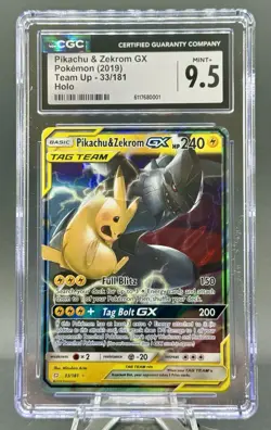 CGC 9.5 Pikachu & Zekrom GX 2019 Team Up 33/181 Holo Pokemon - Image 1
