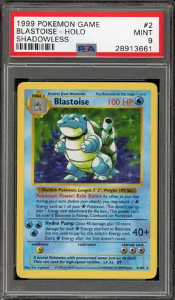 Pokemon Blastoise Base Set Shadowless Holo Rare #2 PSA 9 Mint - Image 1