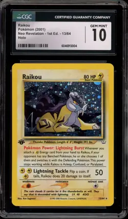 Pokemon Raikou Neo Revelation 1st Edition Holo Rare #13 CGC 10 Gem Mint - Image 1