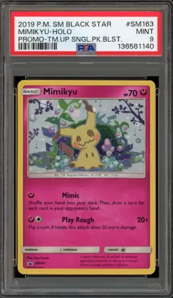 Pokemon Mimikyu Team Up Blister Pk. Black Star Holo Promo SM163 PSA 9 Mint - Image 1