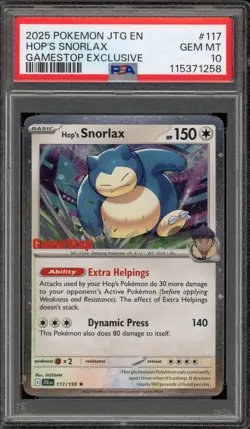 Pokemon Hop's Snorlax GameStop Exclusive Journey Together Holo #117 PSA 10 - Image 1