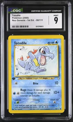 2000 Pokemon Totodile 1st Edition Neo Genesis CGC 9 Mint - Image 1