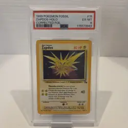1999 Pokemon Zapdos Holo ⭐ 15/62 Fossil Corrected Foil PSA 6 EX-MINT - Image 1